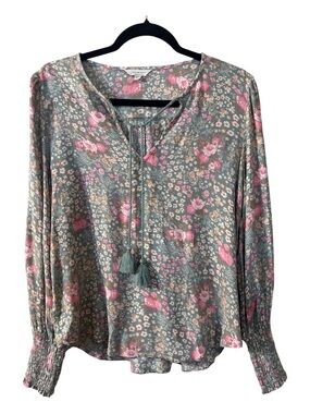 Lucky Brand Floral Tassel Tie Long-Sleeve Blouse - Pink Floral